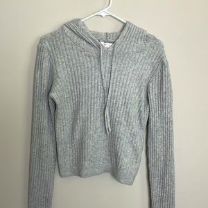 Matching Crop Hoodie Sweater with drawstring Shorts- Cozy soft- Heather Gray- L